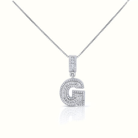 Women's Silver Capital Initial Letter G Micro Diamond Necklace Pendant The Gold Goddess Women’s Jewelry By The Gold Gods