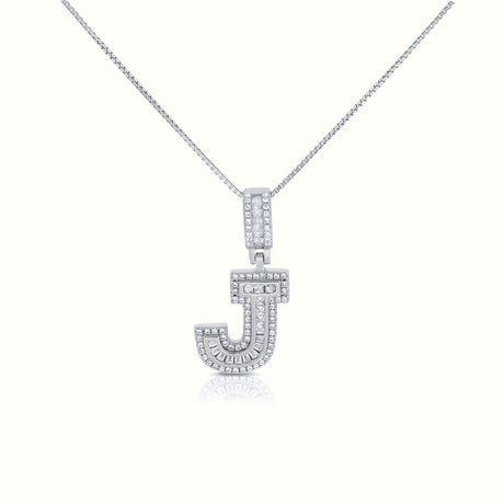 Women's Silver Capital Initial Letter J Micro Diamond Necklace Pendant The Gold Goddess Women’s Jewelry By The Gold Gods