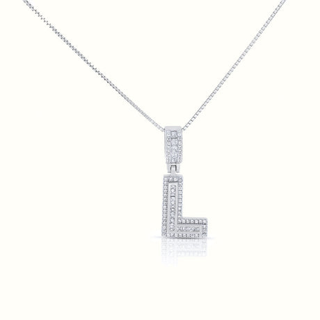 Women's Silver Capital Initial Letter L Micro Diamond Necklace Pendant The Gold Goddess Women’s Jewelry By The Gold Gods