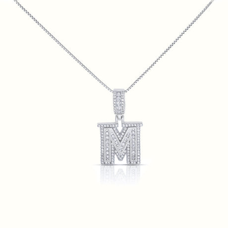 Women's Silver Capital Initial Letter M Micro Diamond Necklace Pendant The Gold Goddess Women’s Jewelry By The Gold Gods