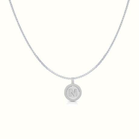 Women's Silver Capital Initial Letter N Coin Micro Diamond Necklace Pendant The Gold Goddess Women’s Jewelry By The Gold Gods