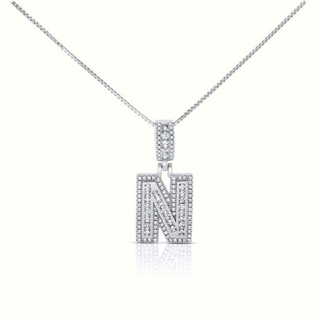 Women's Silver Capital Initial Letter N Micro Diamond Necklace Pendant The Gold Goddess Women’s Jewelry By The Gold Gods