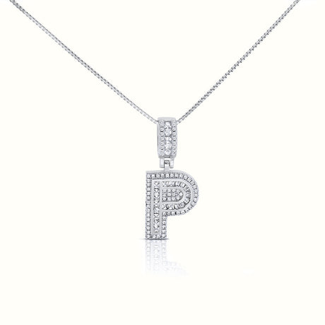 Women's Silver Capital Initial Letter P Micro Diamond Necklace Pendant The Gold Goddess Women’s Jewelry By The Gold Gods