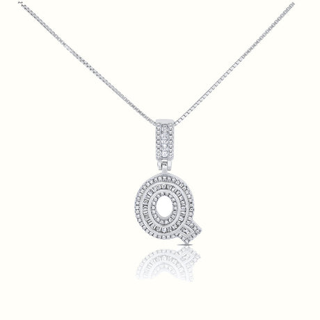 Women's Silver Capital Initial Letter Q Micro Diamond Necklace Pendant The Gold Goddess Women’s Jewelry By The Gold Gods