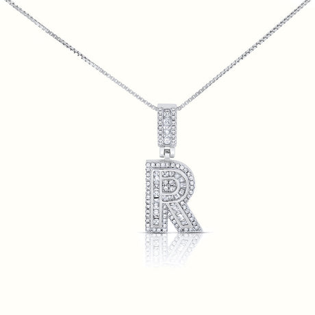 Women's Silver Capital Initial Letter R Micro Diamond Necklace Pendant The Gold Goddess Women’s Jewelry By The Gold Gods