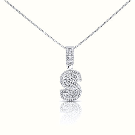 Women's Silver Capital Initial Letter S Micro Diamond Necklace Pendant The Gold Goddess Women’s Jewelry By The Gold Gods