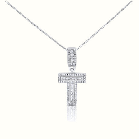 Women's Silver Capital Initial Letter T Micro Diamond Necklace Pendant The Gold Goddess Women’s Jewelry By The Gold Gods