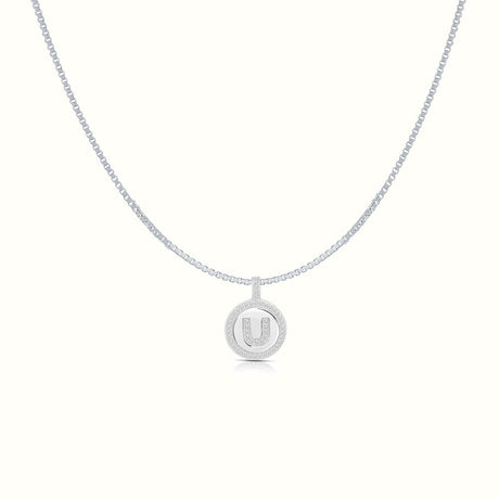 Women's Silver Capital Initial Letter U Coin Micro Diamond Necklace Pendant The Gold Goddess Women’s Jewelry By The Gold Gods