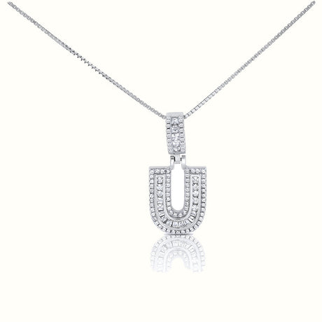 Women's Silver Capital Initial Letter U Micro Diamond Necklace Pendant The Gold Goddess Women’s Jewelry By The Gold Gods