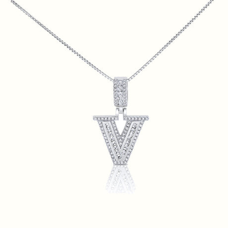 Women's Silver Capital Initial Letter V Micro Diamond Necklace Pendant The Gold Goddess Women’s Jewelry By The Gold Gods