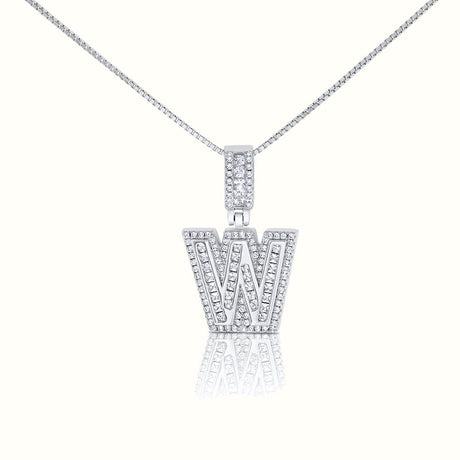 Women's Silver Capital Initial Letter W Micro Diamond Necklace Pendant The Gold Goddess Women’s Jewelry By The Gold Gods