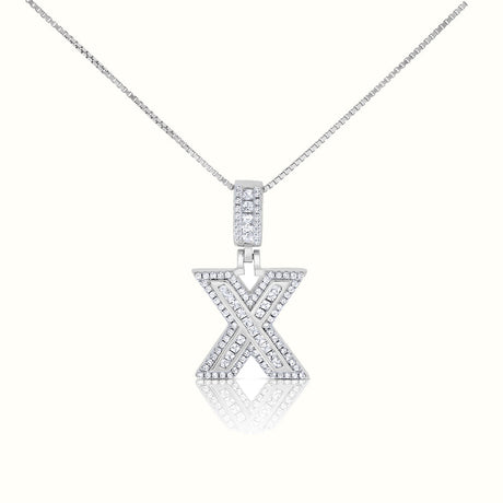 Women's Silver Capital Initial Letter X Micro Diamond Necklace Pendant The Gold Goddess Women’s Jewelry By The Gold Gods