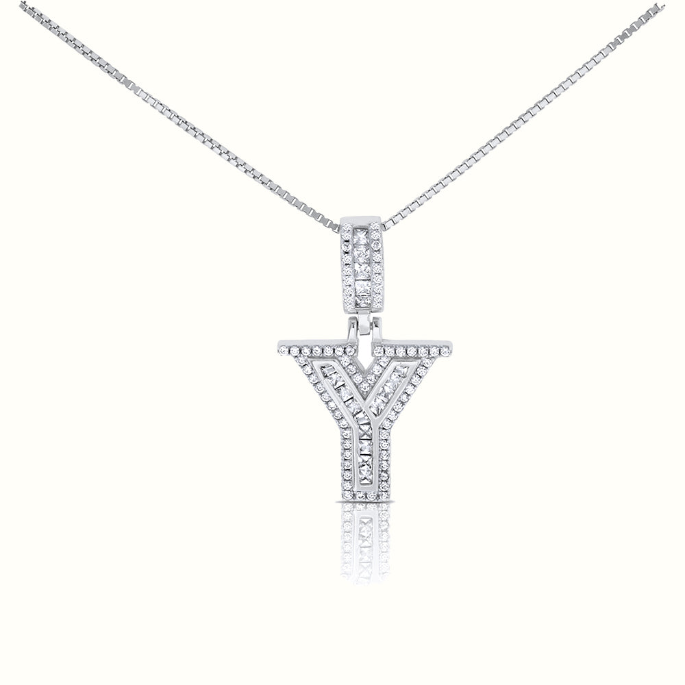 Women's Silver Capital Initial Letter Y Micro Diamond Necklace Pendant The Gold Goddess Women’s Jewelry By The Gold Gods