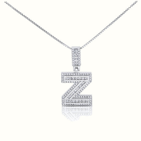 Women's Silver Capital Initial Letter Z Micro Diamond Necklace Pendant The Gold Goddess Women’s Jewelry By The Gold Gods