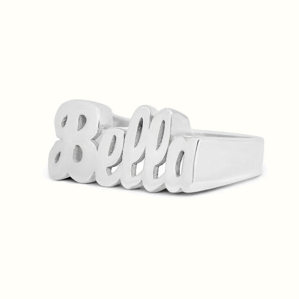 Women's silver Custom Script Name Ring V2 The Gold Goddess Women’s Jewelry By The Gold Gods