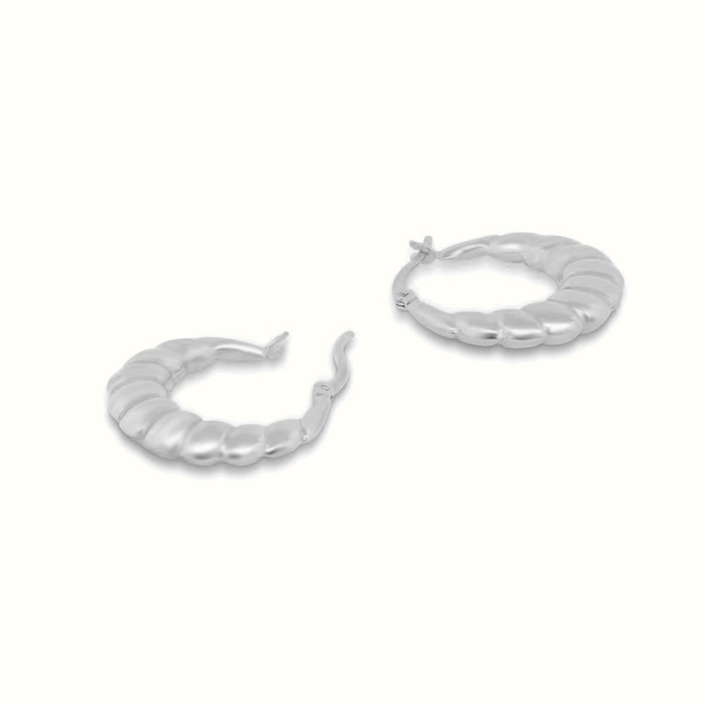 Women's Silver Medium Ribbed Hoop Earrings The Gold Goddess Women’s Jewelry By The Gold Gods