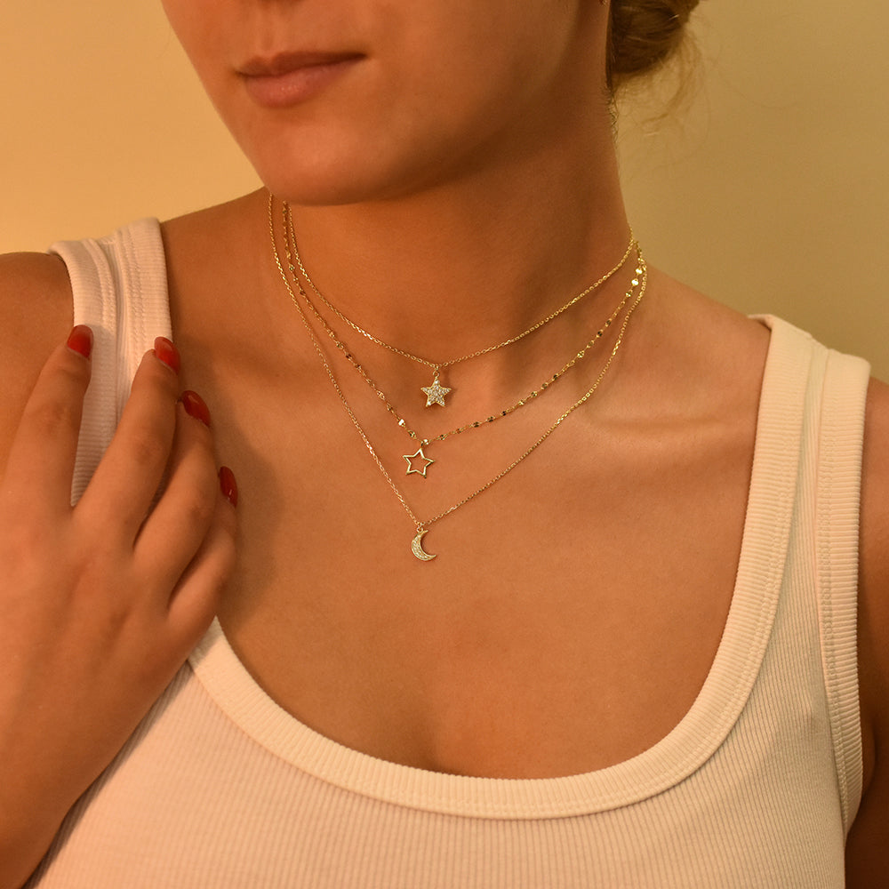 Women's Vermeil 3 Layered Diamond Star Moon Necklace Pendant The Gold Goddess Women’s Jewelry By The Gold Gods