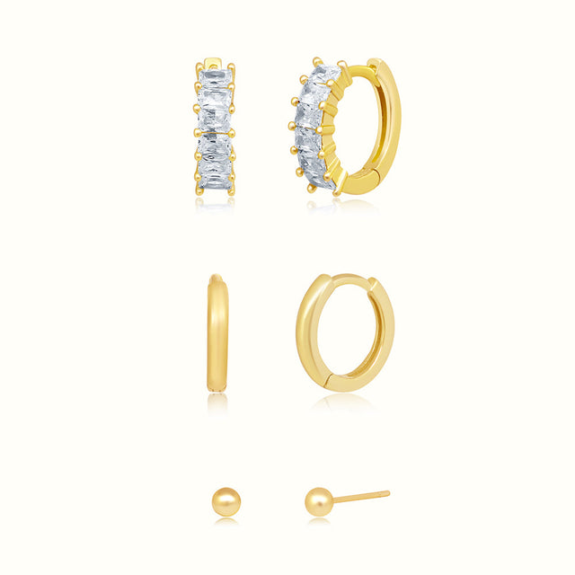 Women's Vermeil 3 Pair Gold & Diamond Earring Set The Gold Goddess Women’s Jewelry By The Gold Gods