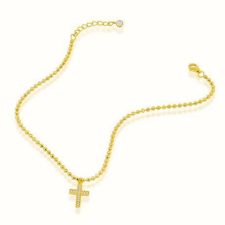 Women's Vermeil Beaded Diamond Cross Anklet The Gold Goddess Women’s Jewelry By The Gold Gods