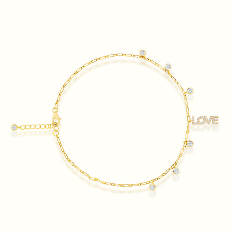 Women's Vermeil Bezel Diamond Capital Love Anklet The Gold Goddess Women’s Jewelry By The Gold Gods