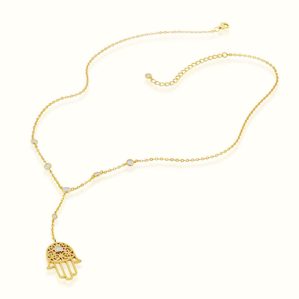 Women's Vermeil Bezel Diamond Tribal Hamsa Hand Necklace Pendant The Gold Goddess Women’s Jewelry By The Gold Gods