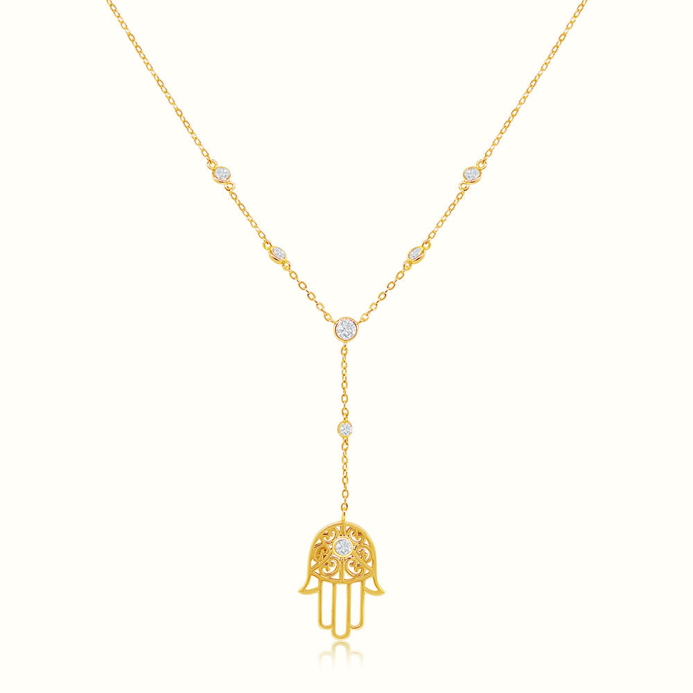 Women's Vermeil Bezel Diamond Tribal Hamsa Hand Necklace Pendant The Gold Goddess Women’s Jewelry By The Gold Gods