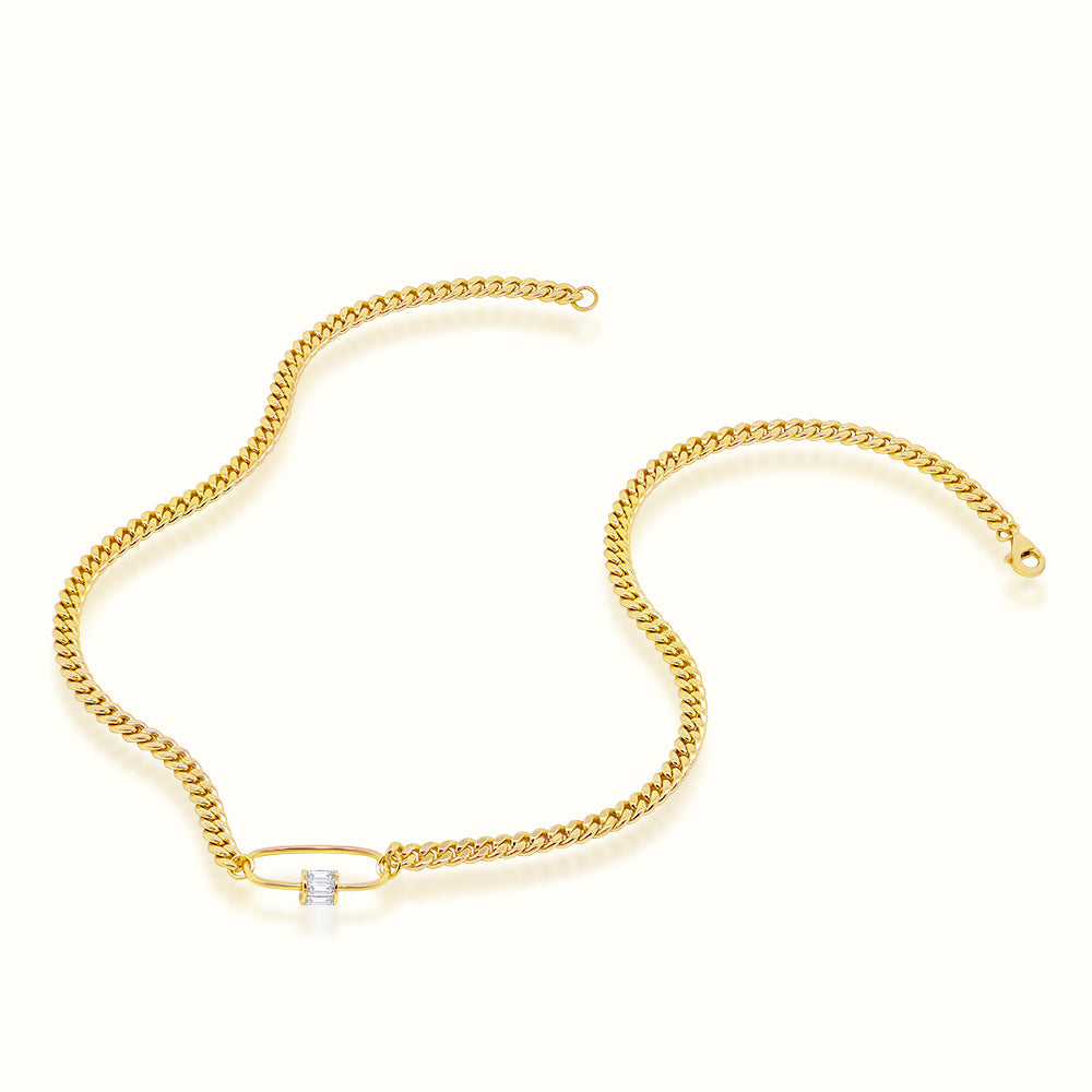 Women's Vermeil Curb Cuban Carabina Diamond Link Necklace Pendant The Gold Goddess Women’s Jewelry By The Gold Gods