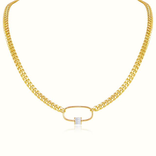 Women's Vermeil Curb Cuban Carabina Diamond Link Necklace Pendant The Gold Goddess Women’s Jewelry By The Gold Gods