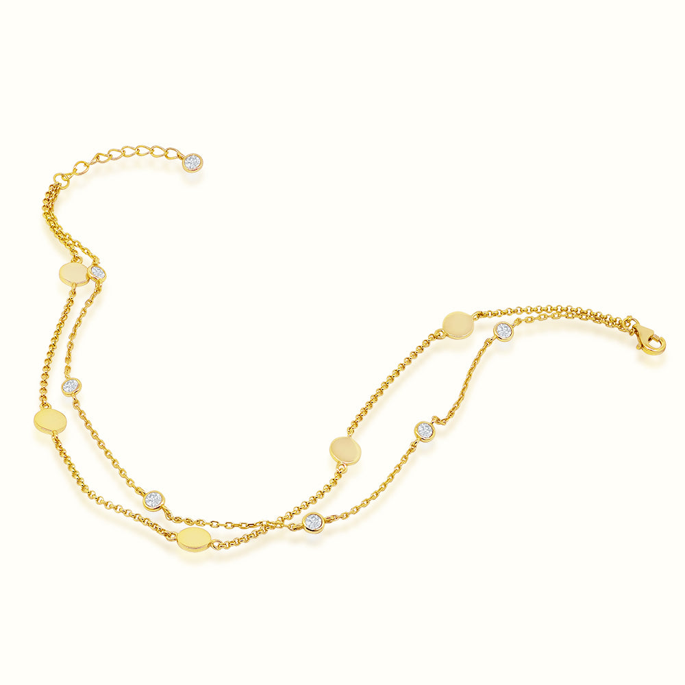 Women's Vermeil Diamond Bezel Double Layered Anklet The Gold Goddess Women’s Jewelry By The Gold Gods