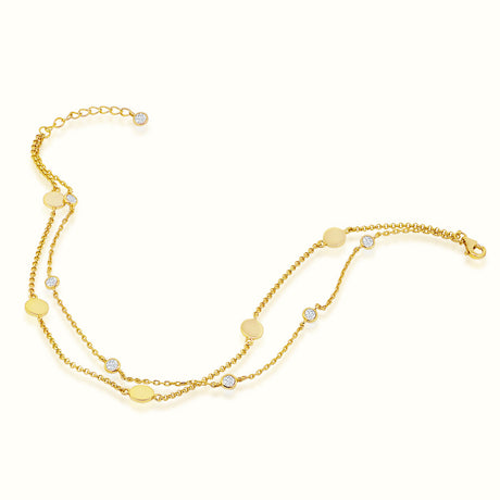 Women's Vermeil Diamond Bezel Double Layered Anklet The Gold Goddess Women’s Jewelry By The Gold Gods