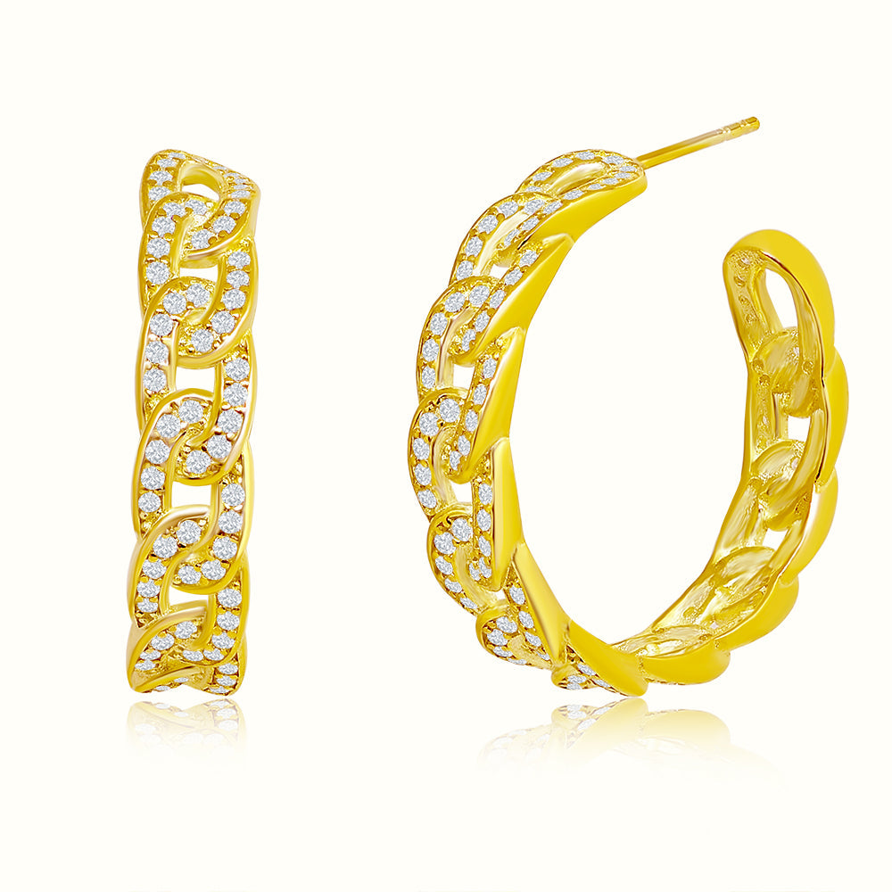 Women's Vermeil Diamond Cuban Link Hoop Earrings The Gold Goddess Women’s Jewelry By The Gold Gods