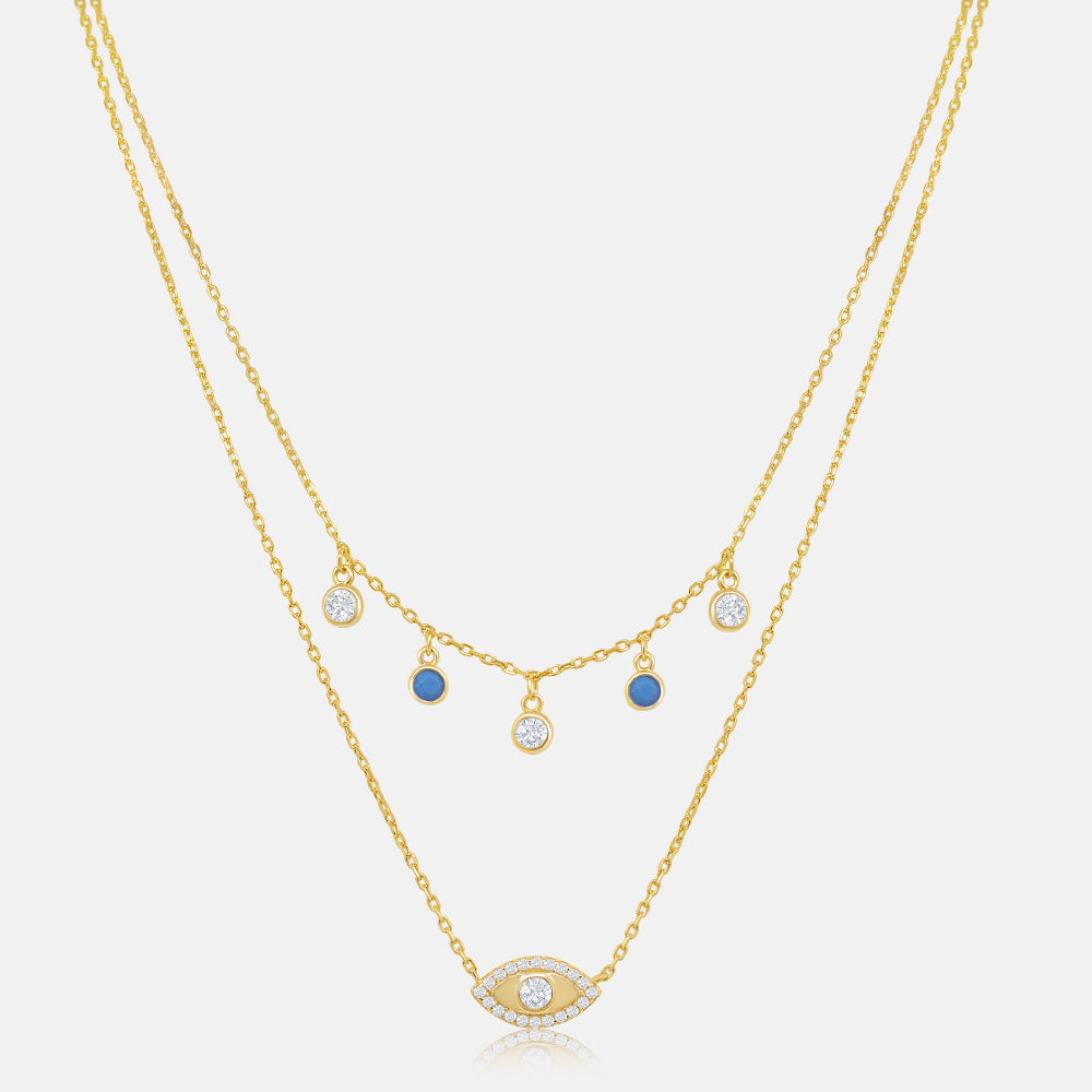 Women's Vermeil Diamond Double Layered Evil Eye Necklace The Gold Goddess Women’s Jewelry By The Gold Gods