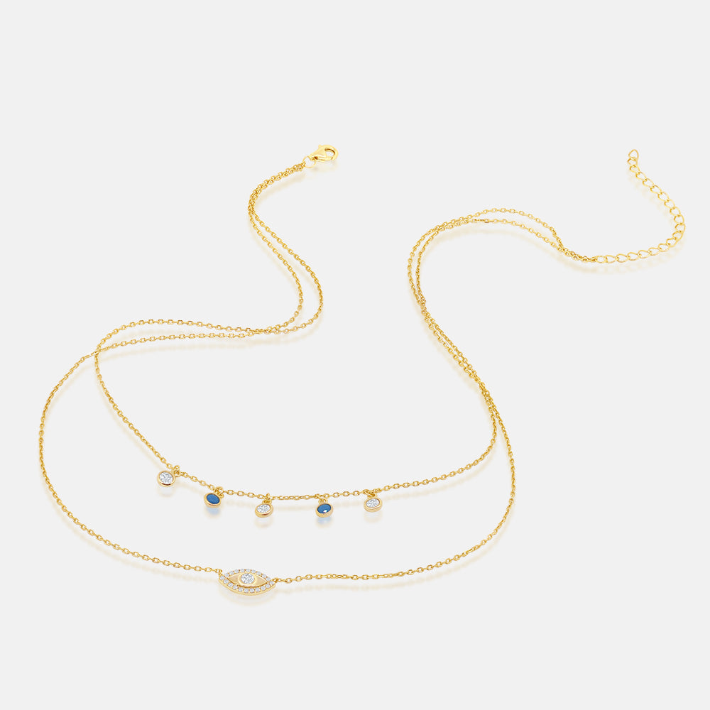 Women's Vermeil Diamond Double Layered Evil Eye Necklace The Gold Goddess Women’s Jewelry By The Gold Gods