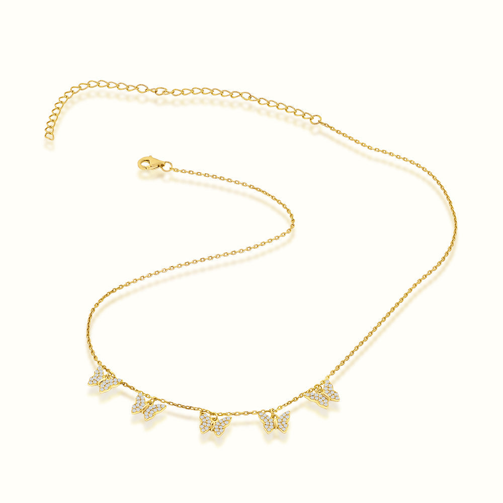 Women's Vermeil Diamond Fluttering Butterflies Necklace The Gold Goddess Women’s Jewelry By The Gold Gods