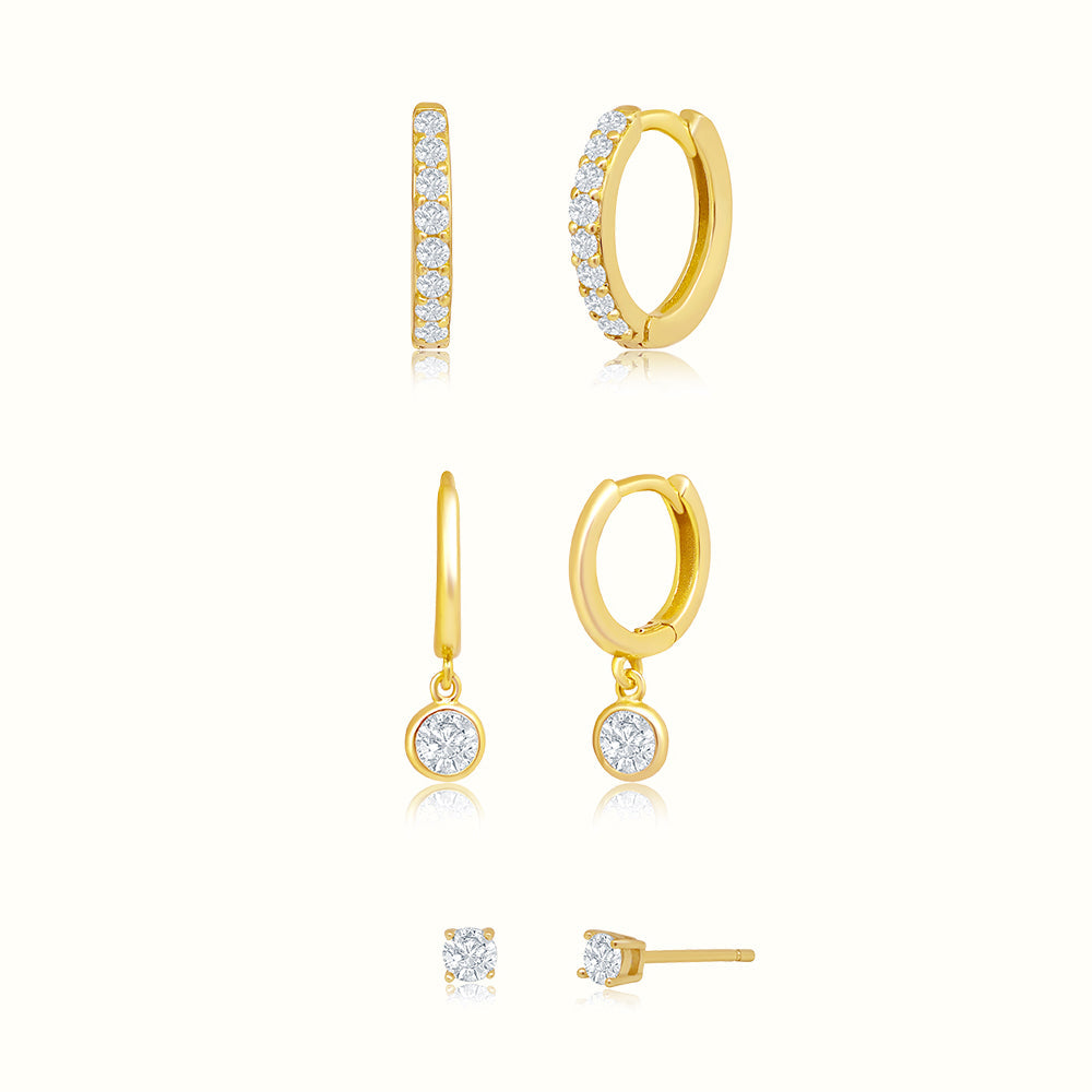 Women's VermeilDiamond Hoops & Stud Trio Earrings The Gold Goddess Women’s Jewelry By The Gold Gods