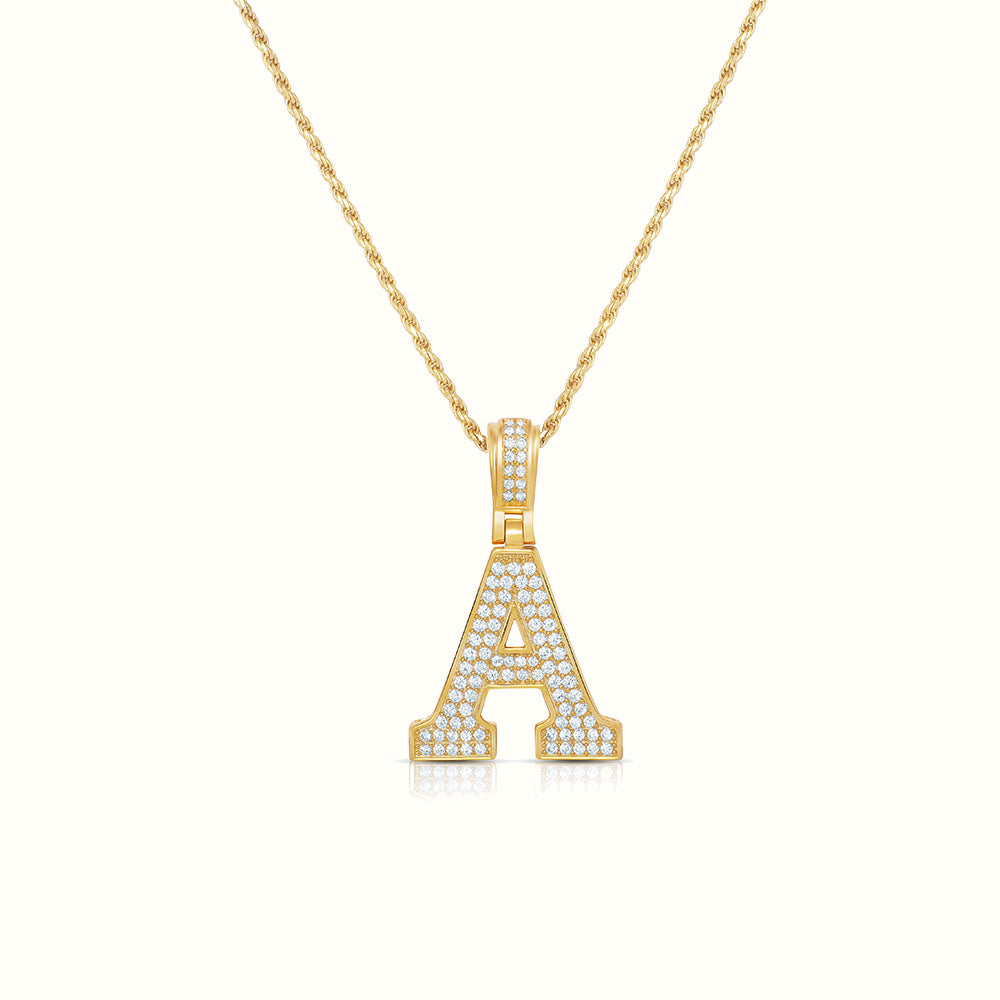 Women's Vermeil Diamond Initial Capital Letter A Necklace Pendant Rope Chain The Gold Goddess Women’s Jewelry By The Gold Gods