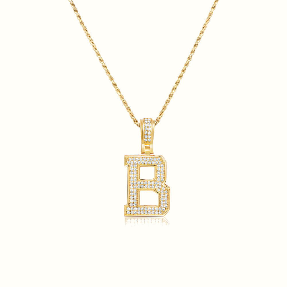 Women's Vermeil Diamond Initial Capital Letter B Necklace Pendant Rope Chain The Gold Goddess Women’s Jewelry By The Gold Gods