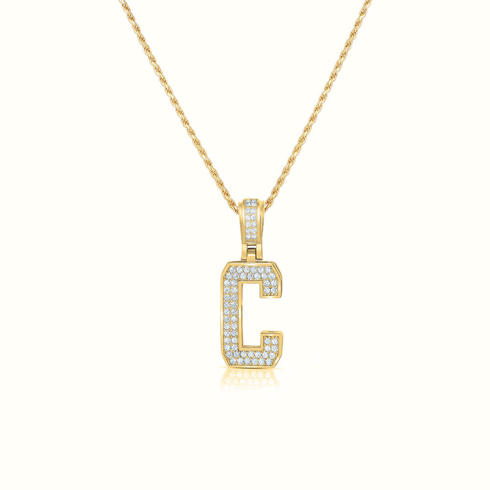 Women's Vermeil Diamond Initial Capital Letter C Necklace Pendant Rope Chain The Gold Goddess Women’s Jewelry By The Gold Gods