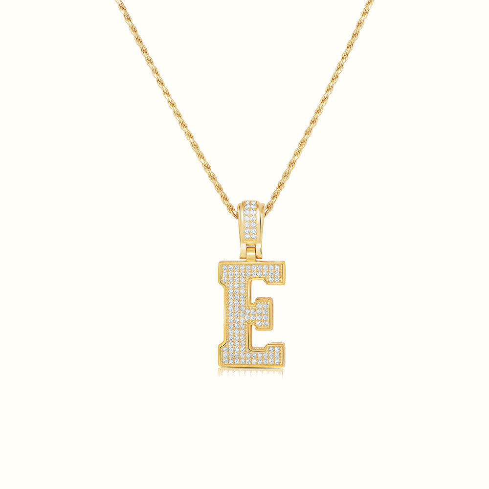 Women's Vermeil Diamond Initial Capital Letter E Necklace Pendant Rope Chain The Gold Goddess Women’s Jewelry By The Gold Gods