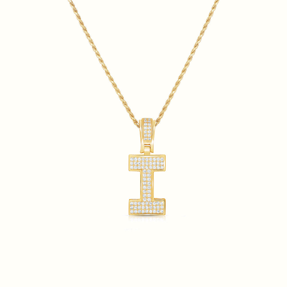 Women's Vermeil Diamond Initial Capital Letter I Necklace Pendant Rope Chain The Gold Goddess Women’s Jewelry By The Gold Gods