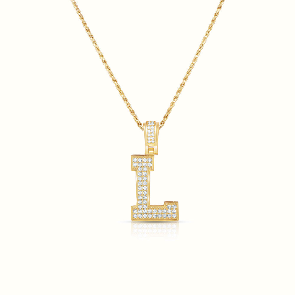 Women's Vermeil Diamond Initial Capital Letter L Necklace Pendant Rope Chain The Gold Goddess Women’s Jewelry By The Gold Gods