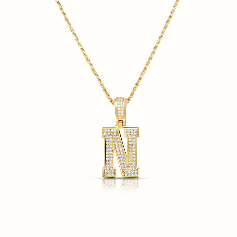 Women's Vermeil Diamond Initial Capital Letter N Necklace Pendant Rope Chain The Gold Goddess Women’s Jewelry By The Gold Gods