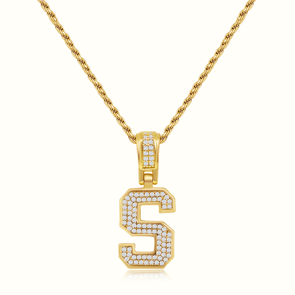 Women's Vermeil Diamond Initial Capital Letter S Necklace Pendant Rope Chain The Gold Goddess Women’s Jewelry By The Gold Gods