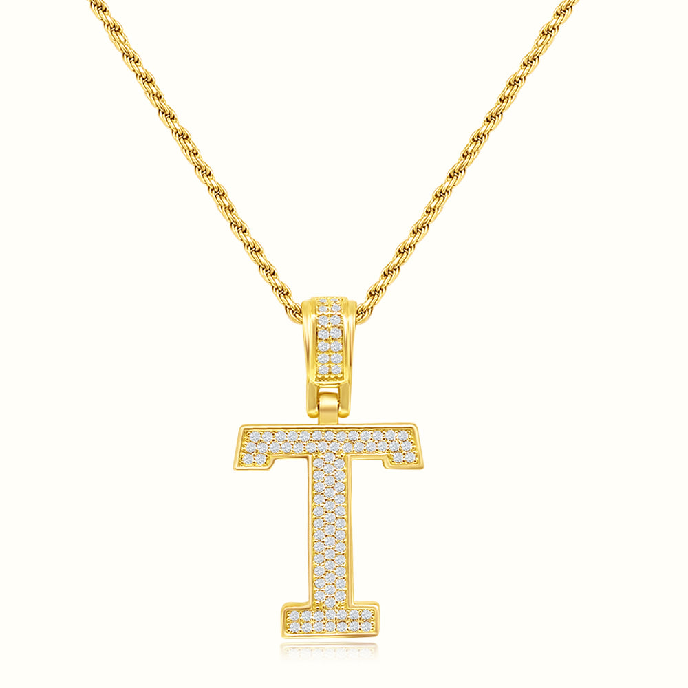 Women's Vermeil Diamond Initial Capital Letter T Necklace Pendant Rope Chain The Gold Goddess Women’s Jewelry By The Gold Gods