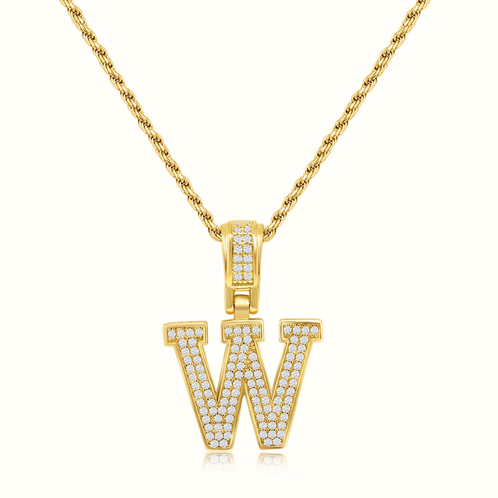 Women's Vermeil Diamond Initial Capital Letter W Necklace Pendant Rope Chain The Gold Goddess Women’s Jewelry By The Gold Gods