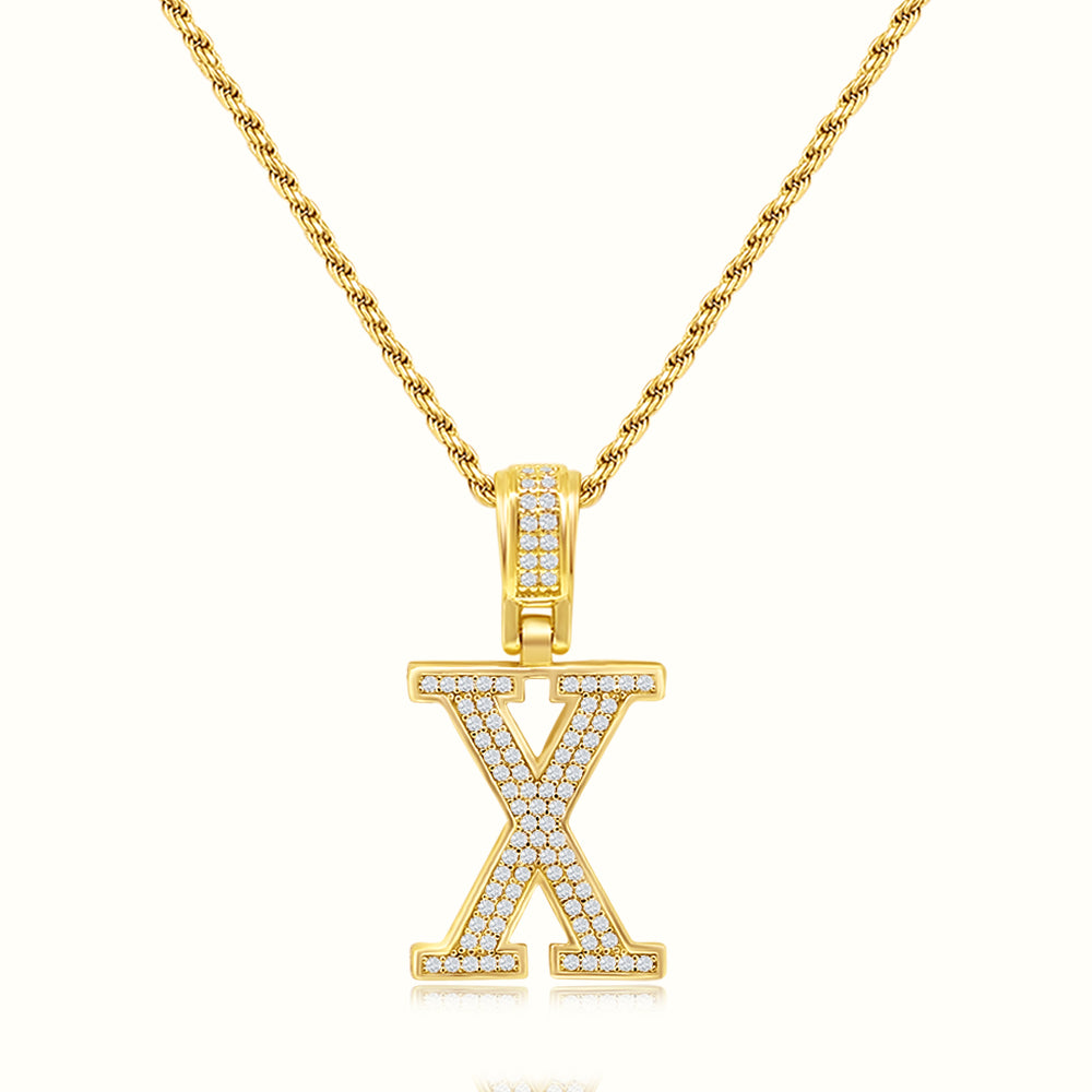 Women's Vermeil Diamond Initial Capital Letter X Necklace Pendant Rope Chain The Gold Goddess Women’s Jewelry By The Gold Gods