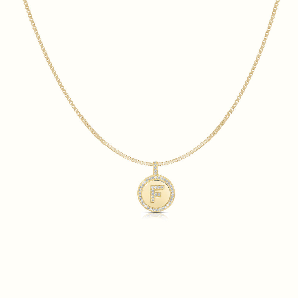 Women's Vermeil Diamond Initial Letter Coin Necklace Pendant