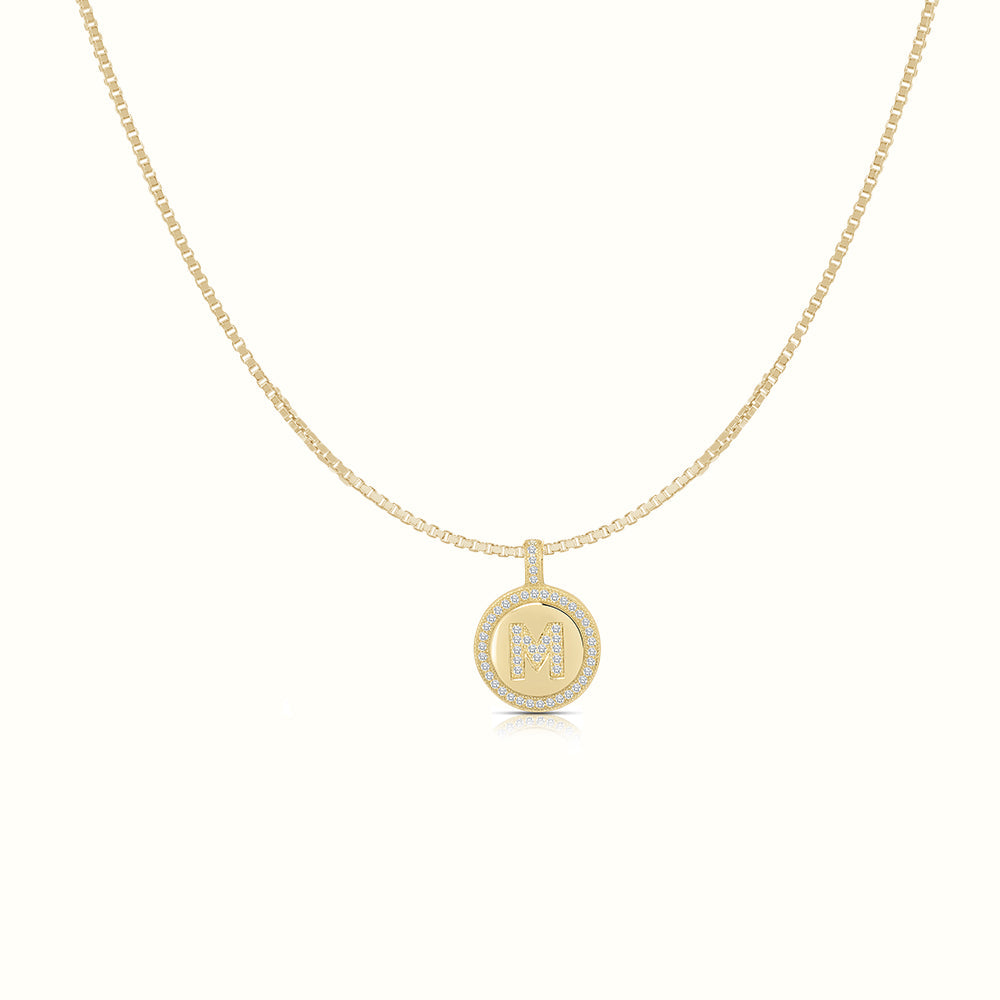 Women's Vermeil Diamond Initial Letter Coin Necklace Pendant