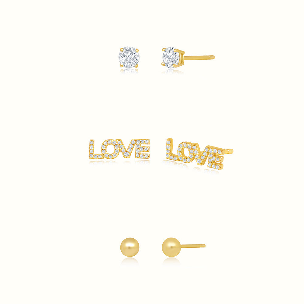 Women's Vermeil Diamond Love Trio Earrings The Gold Goddess Women’s Jewelry By The Gold Gods