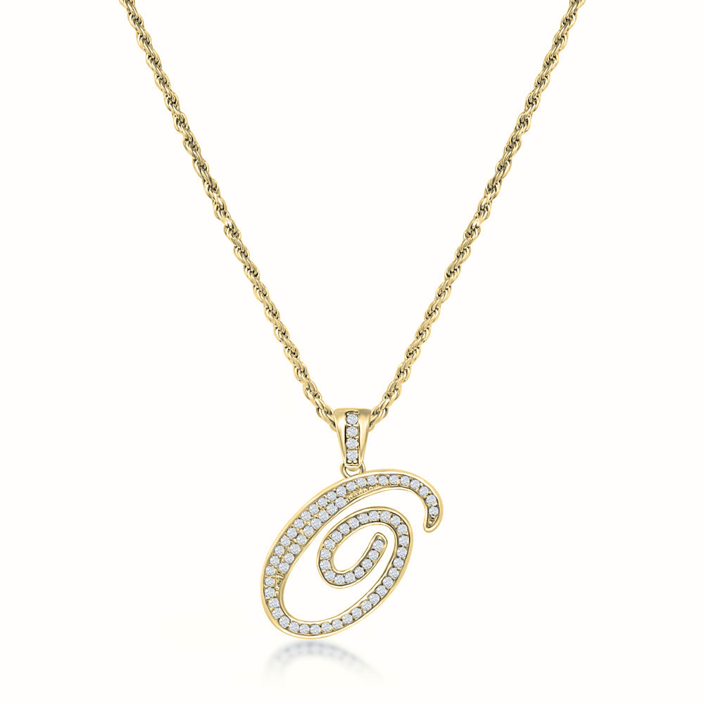 Women's Vermeil Diamond Script Initial Letter Necklace Pendant & Rope Chain